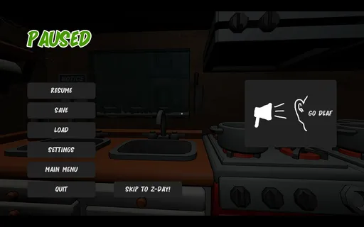 Screenshot of going deaf button in pause menu